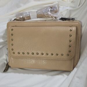 Stylish Tan Studded Women's Crossbody Bag